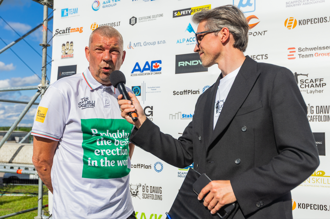 Oleg Abramov speaking with the ScaffChamp host